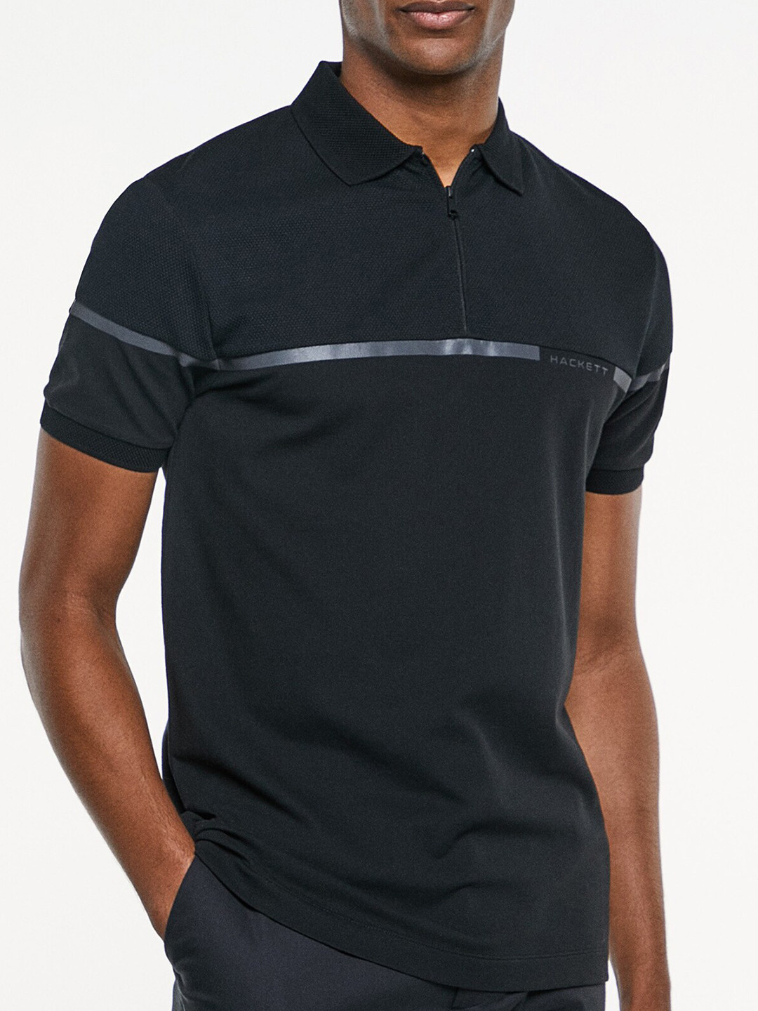

HACKETT LONDON Men Contrast Polo Collar T-shirt, Black