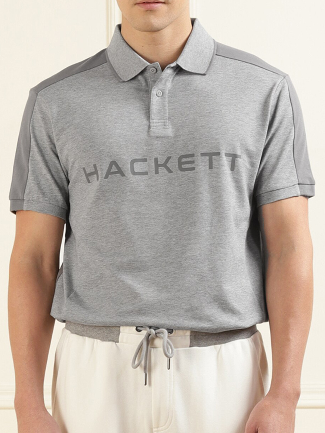 

HACKETT LONDON Typography Printed Polo Collar T-shirt, Grey