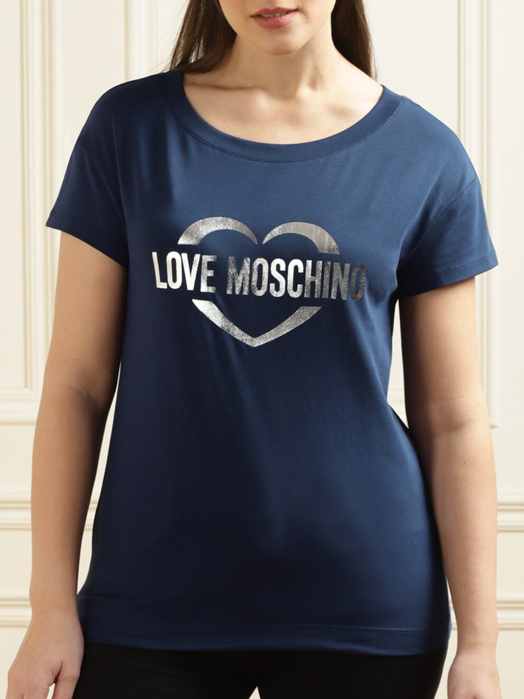 

LOVE MOSCHINO Women Typography Printed T-shirt, Blue