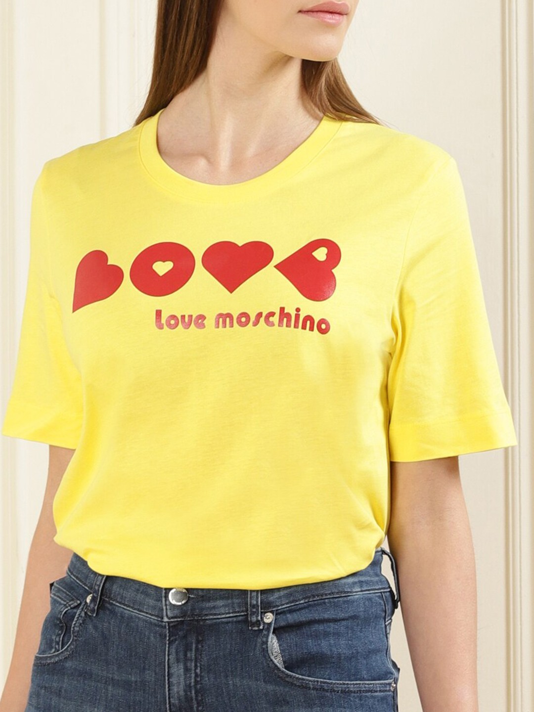 

LOVE MOSCHINO Graphic Printed Cotton T-shirt, Yellow