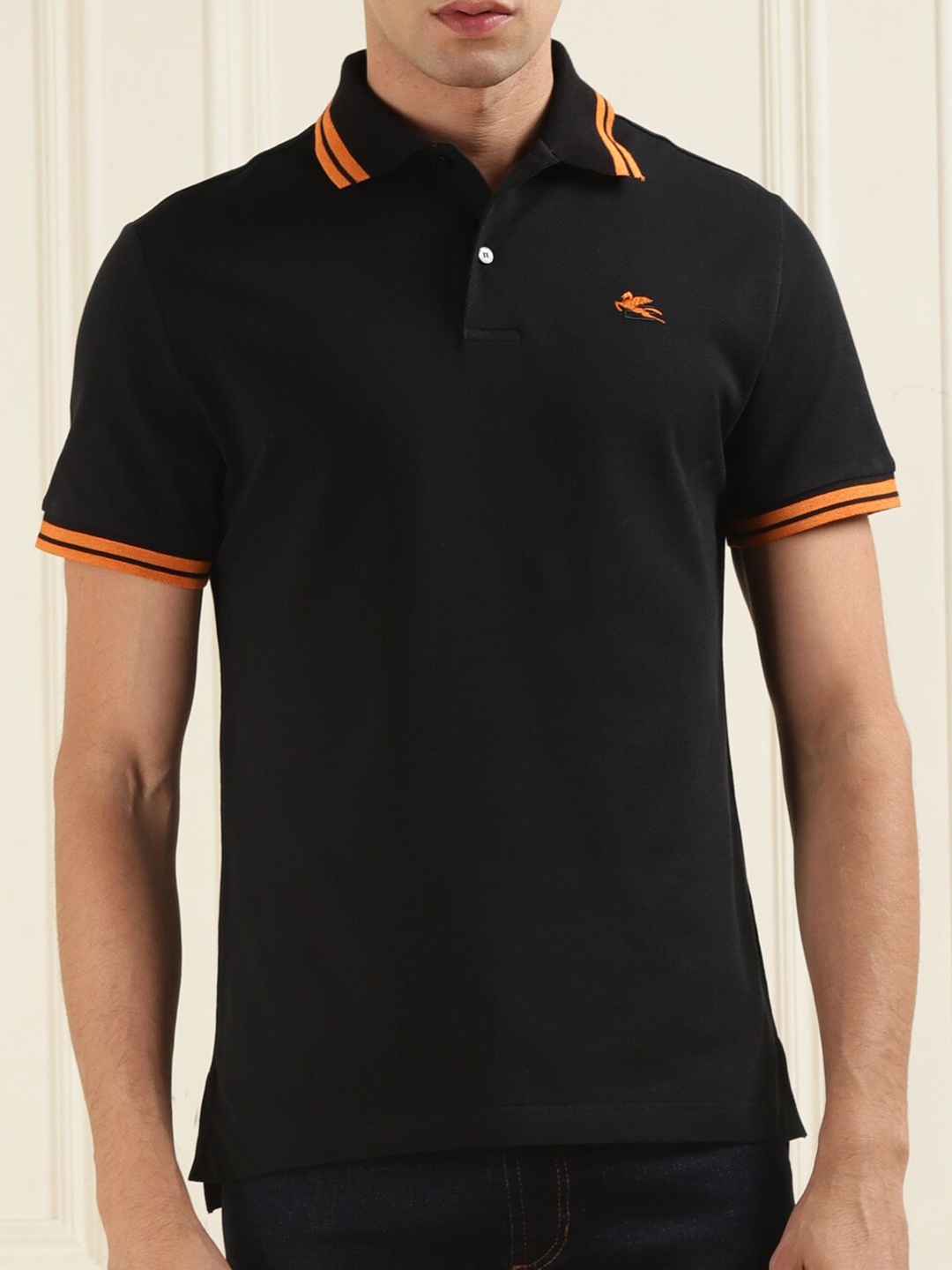 

ETRO Polo Collar Cotton T-shirt, Black