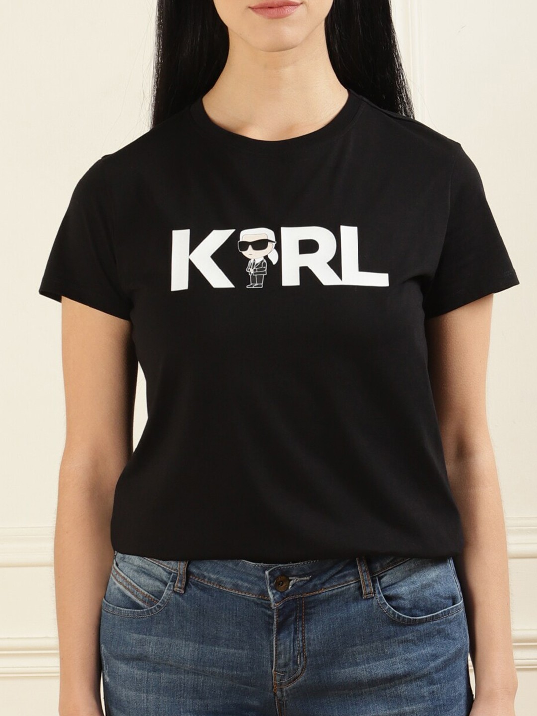 

Karl Lagerfeld Typography Printed Pure Cotton T-shirt, Black