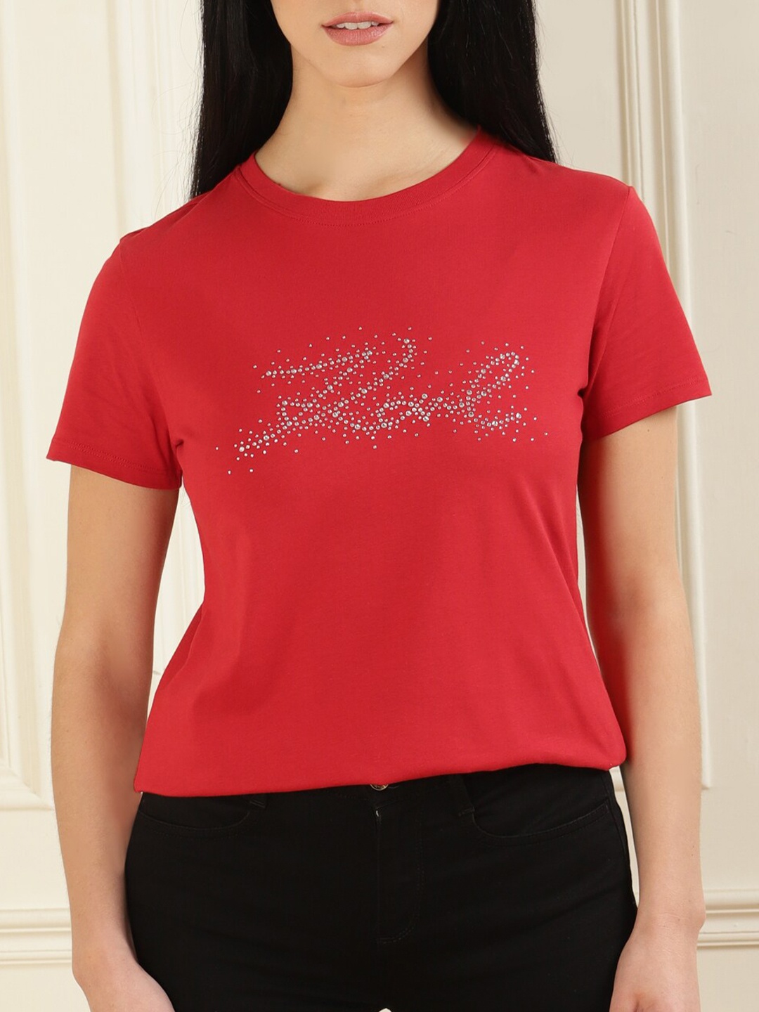 

Karl Lagerfeld Typography Embellished Pure Cotton T-shirt, Red