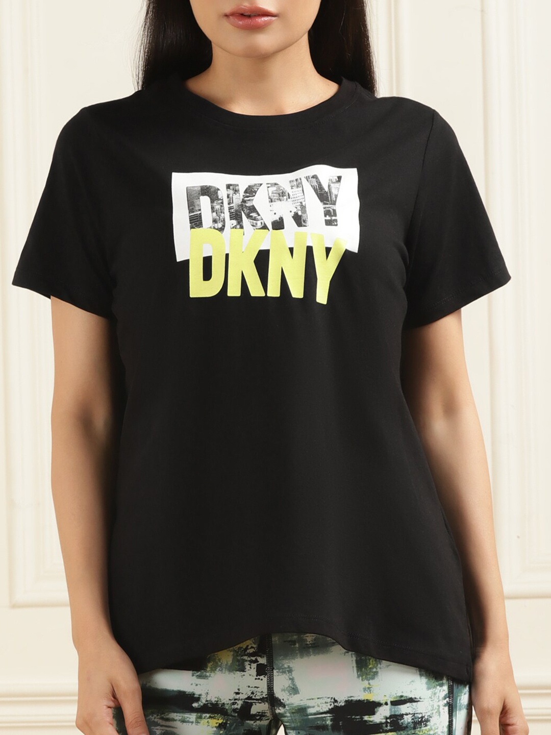 

DKNY Typography Printed Pure Cotton T-shirt, Black