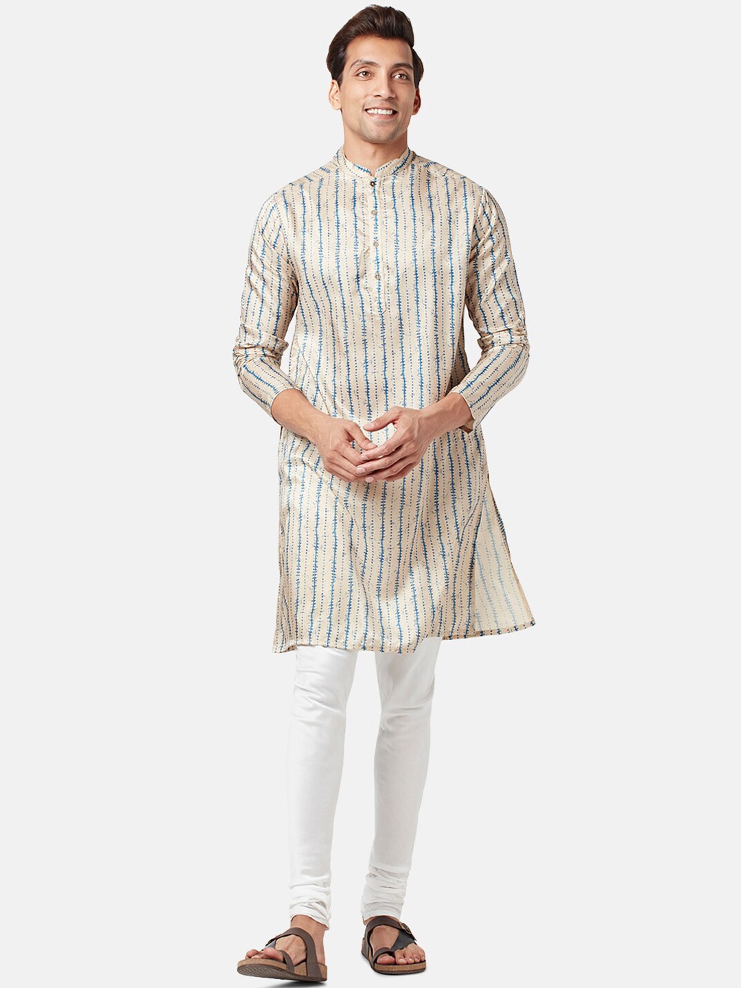 

indus route by Pantaloons Men Mandarin Collar Printed Kurta, Blue