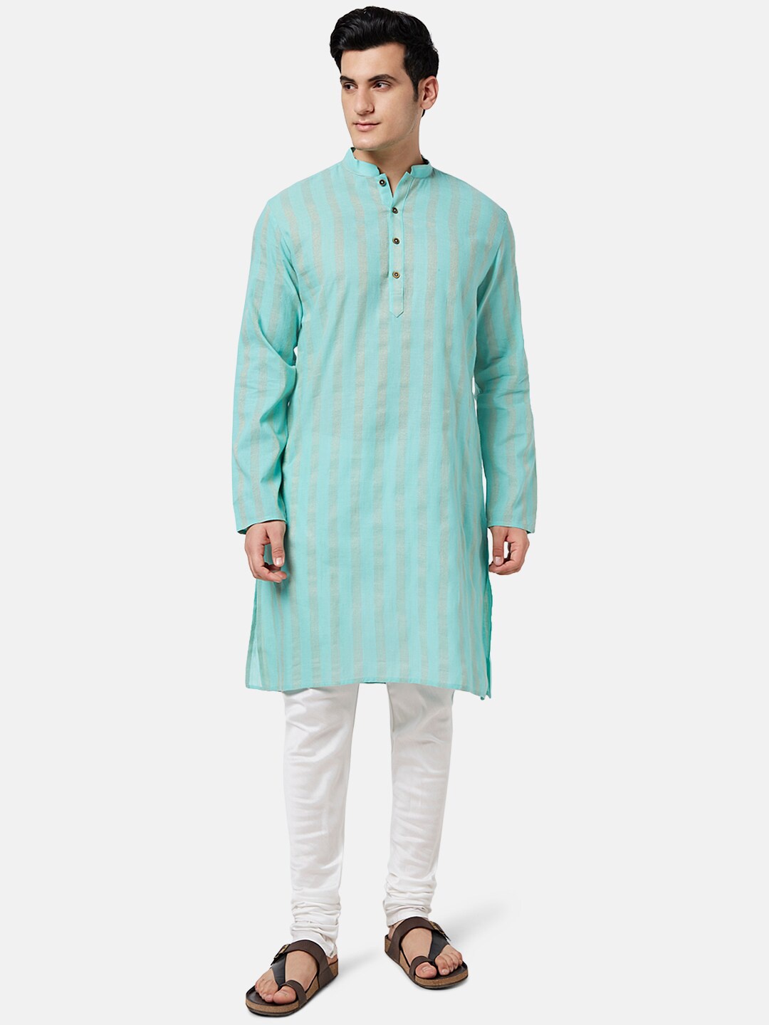 

indus route by Pantaloons Men Striped Cotton Kurta, Blue