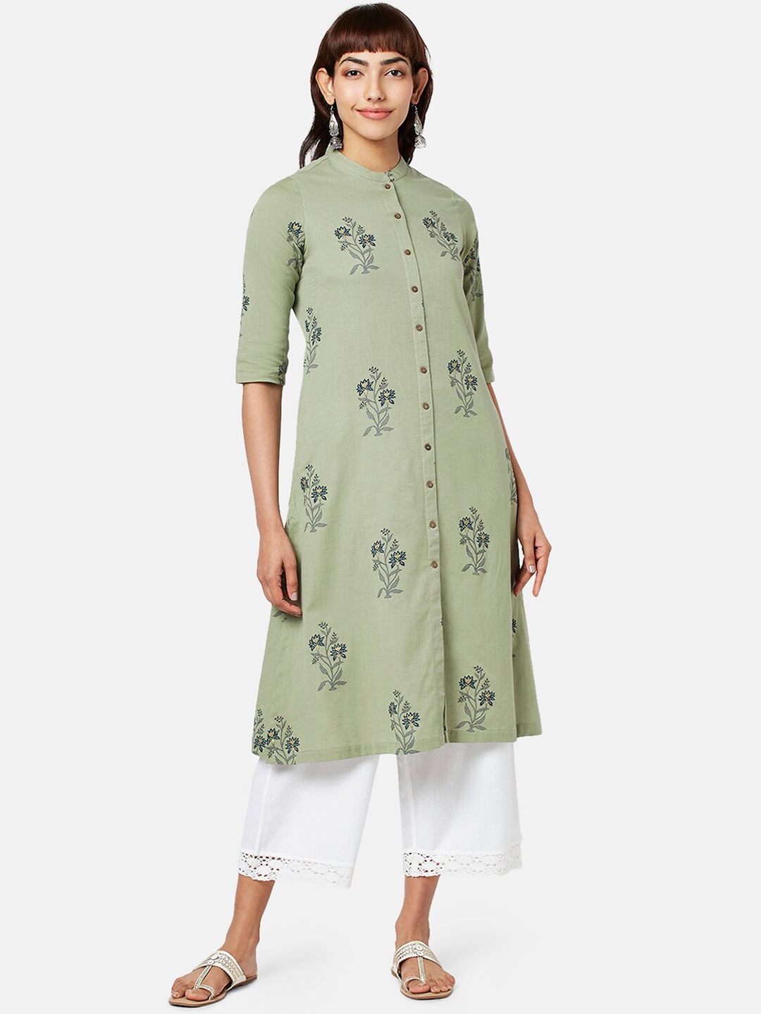 

RANGMANCH BY PANTALOONS Floral Printed Cotton Kurta, Green