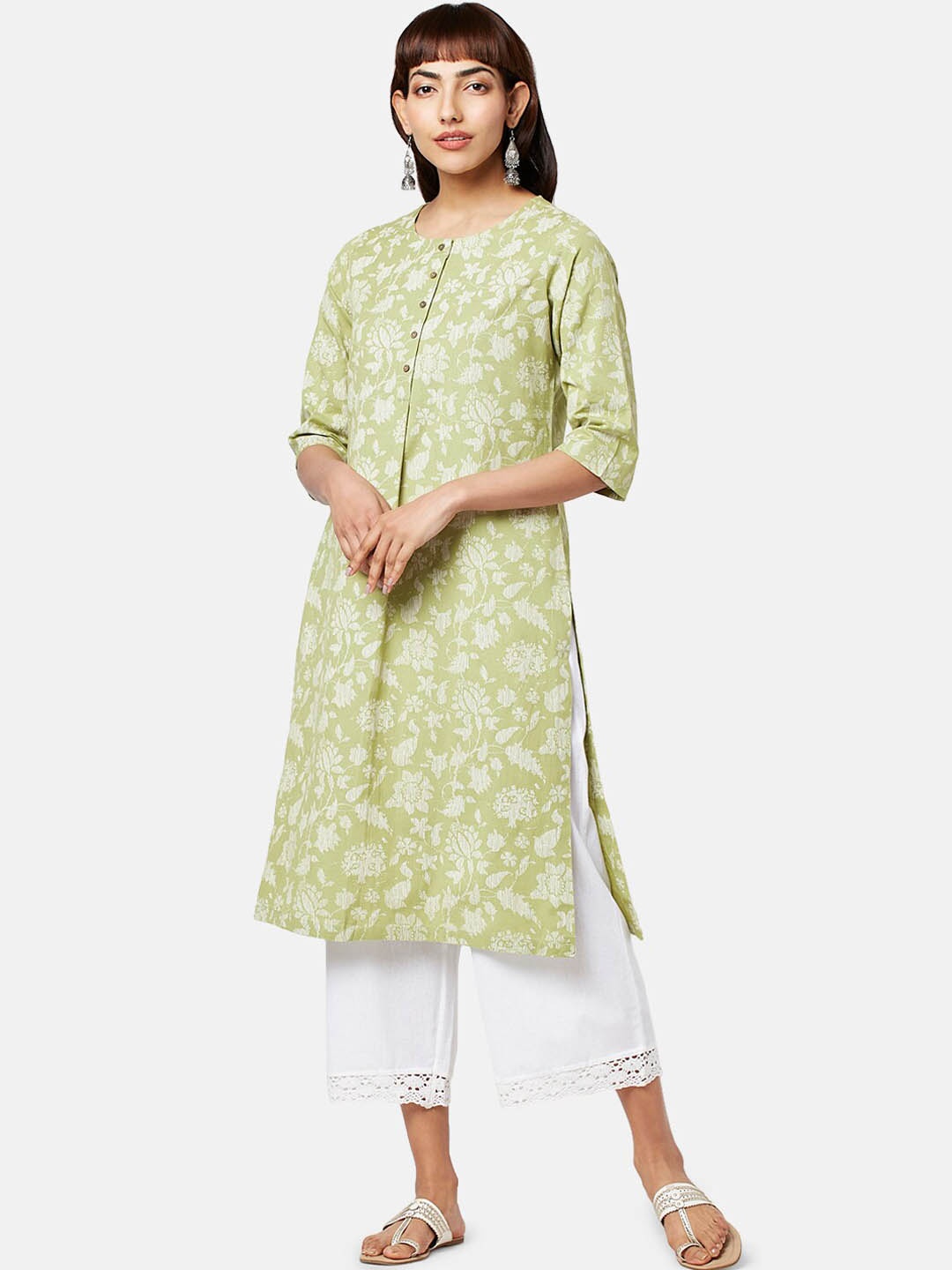 

RANGMANCH BY PANTALOONS Women Floral Printed Cotton Kurta, Green