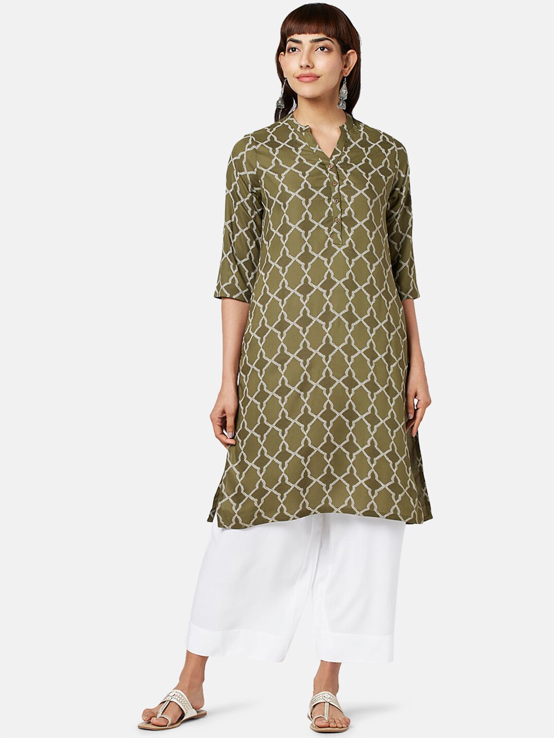 

RANGMANCH BY PANTALOONS Ethnic Motifs Printed Kurta, Olive