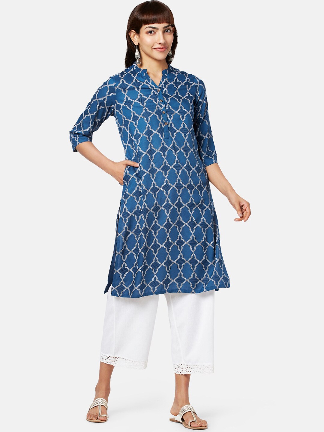 

RANGMANCH BY PANTALOONS Ethnic Motifs Printed Kurta, Navy blue