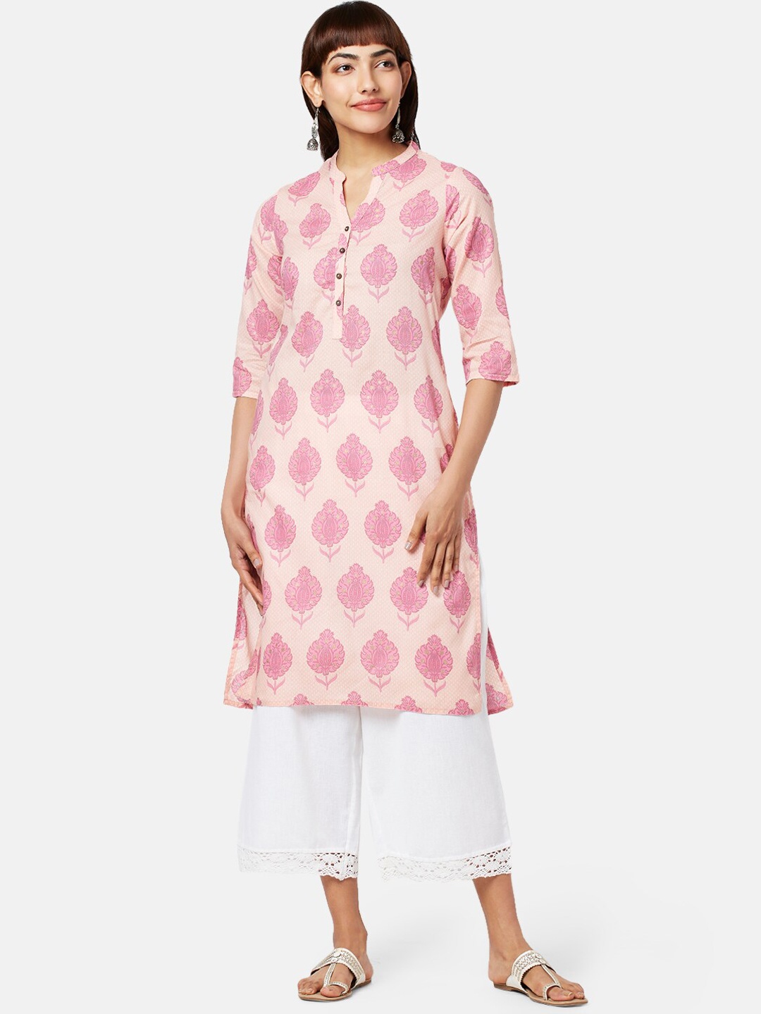 

RANGMANCH BY PANTALOONS Ethnic Motifs Printed Pure Cotton Kurta, Peach