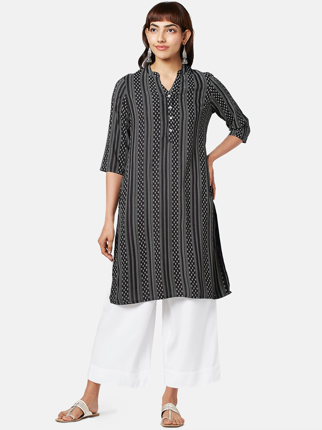 

RANGMANCH BY PANTALOONS Striped Kurta, Black
