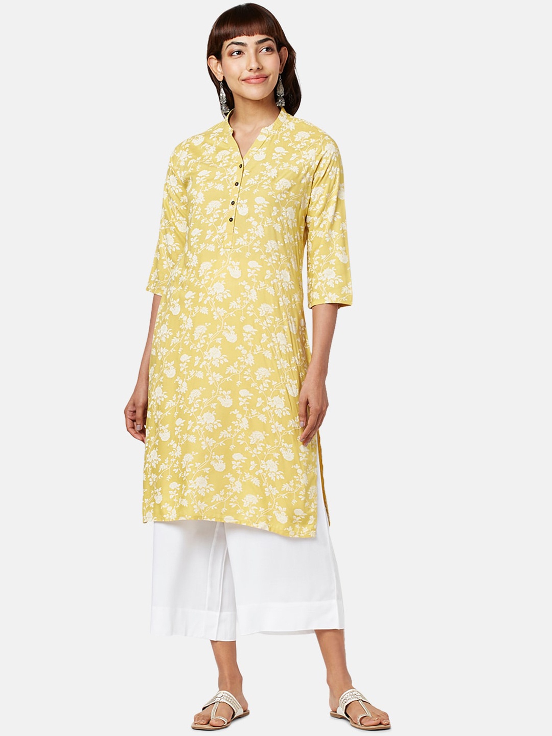 

RANGMANCH BY PANTALOONS Floral Printed Kurta, Yellow