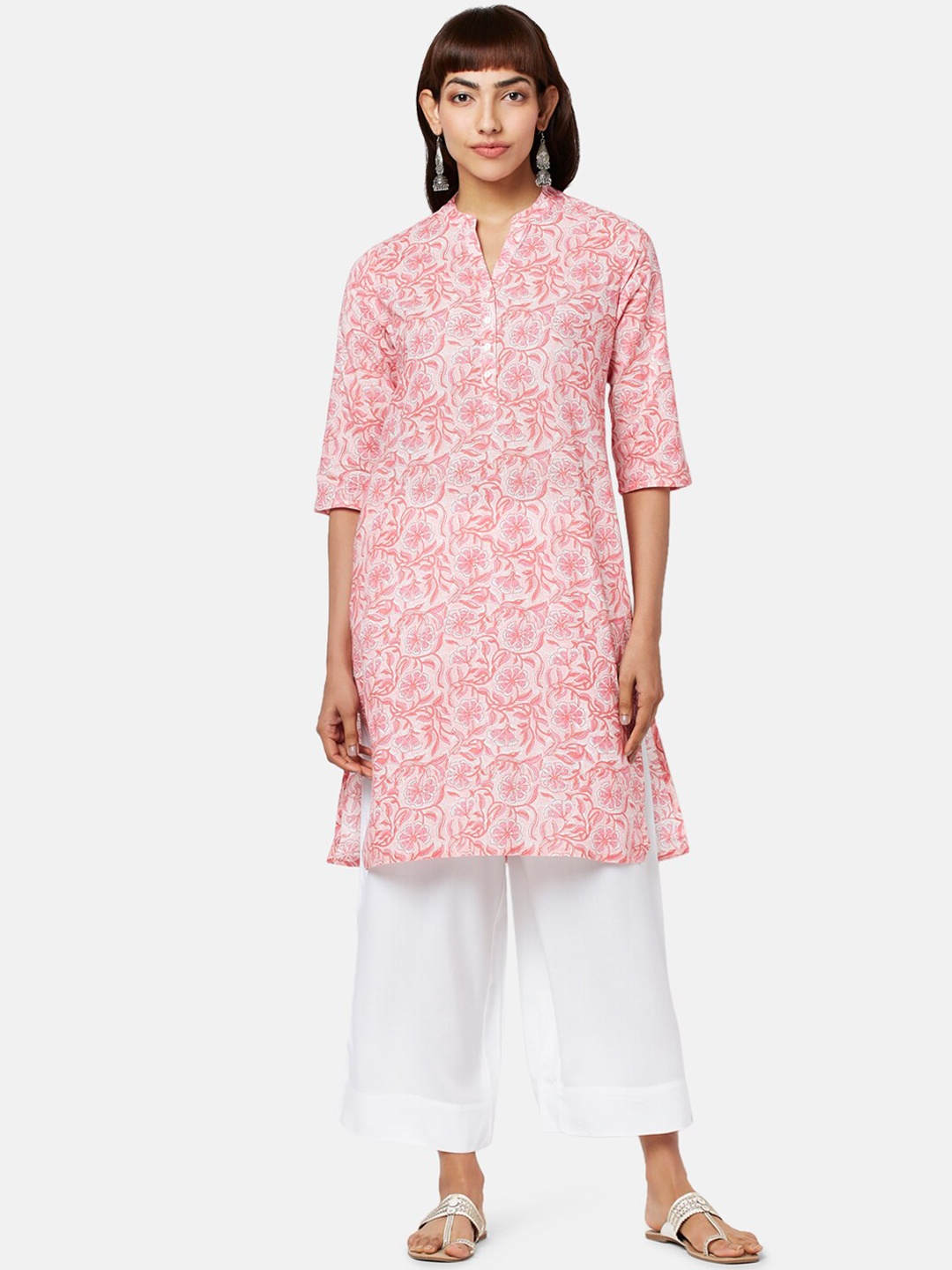 

RANGMANCH BY PANTALOONS Floral Printed Pure Cotton Kurta, Peach