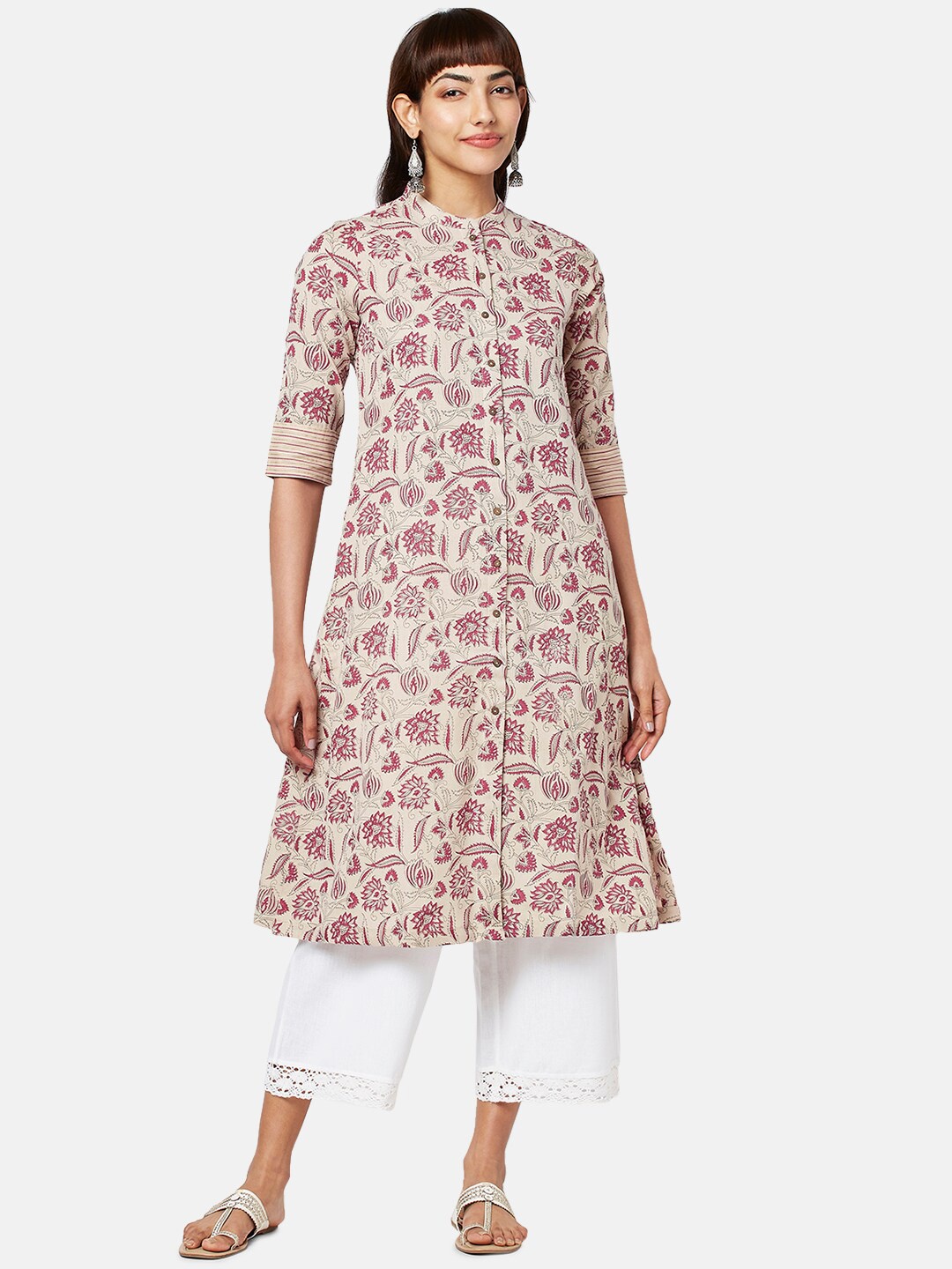 

RANGMANCH BY PANTALOONS Floral Printed Pure Cotton Kurta, Red
