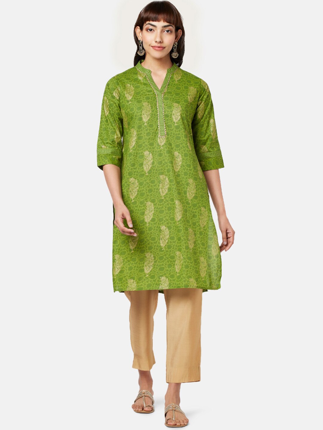 

RANGMANCH BY PANTALOONS Women Green Printed Chikankari Kurta