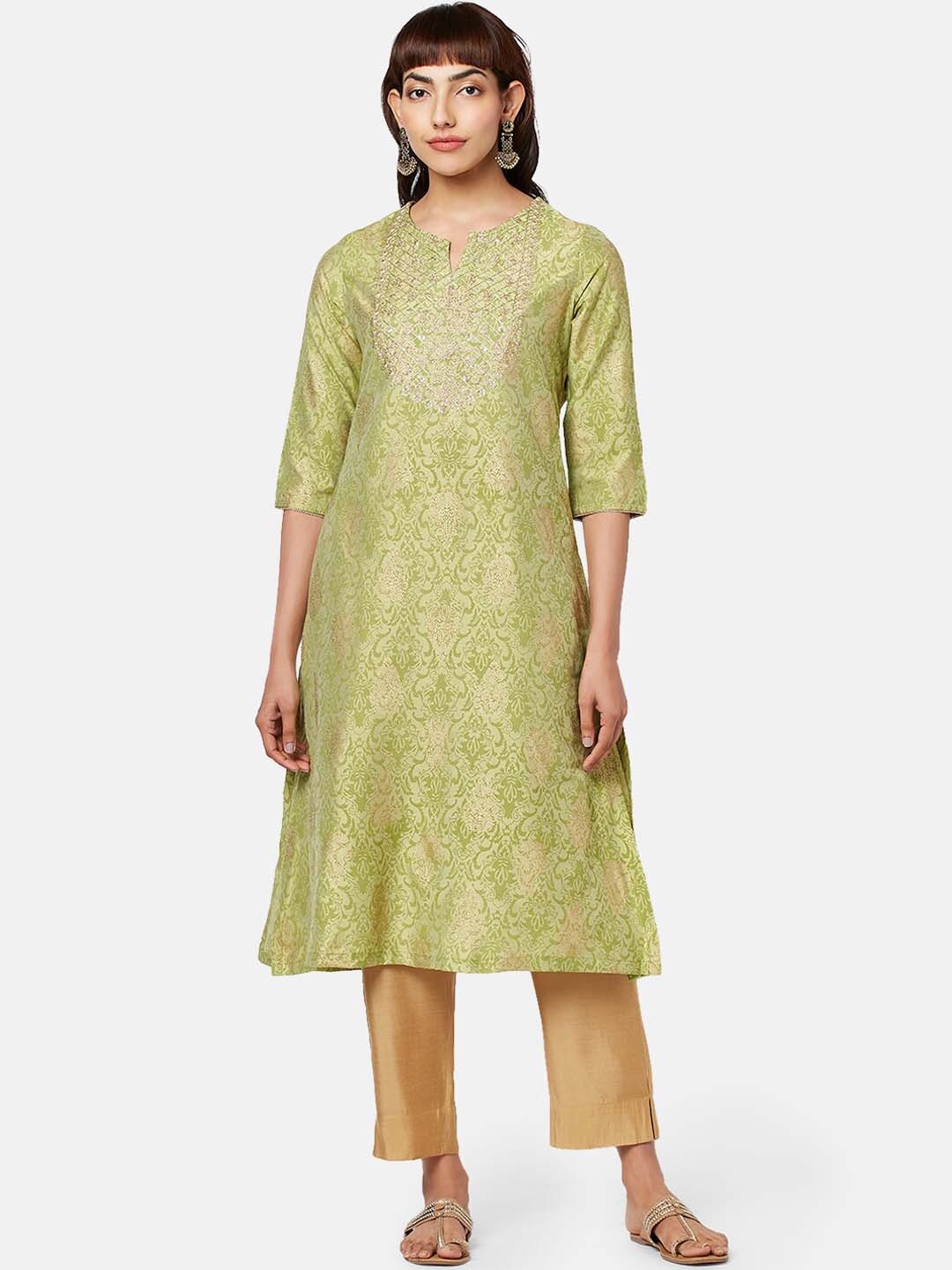 

RANGMANCH BY PANTALOONS Ethnic Motifs Yoke Design Kurta, Green