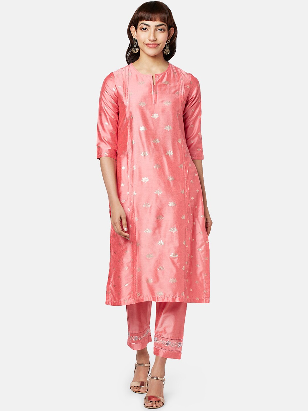 

RANGMANCH BY PANTALOONS Women Coral Ethnic Motifs Printed Thread Work Kurta