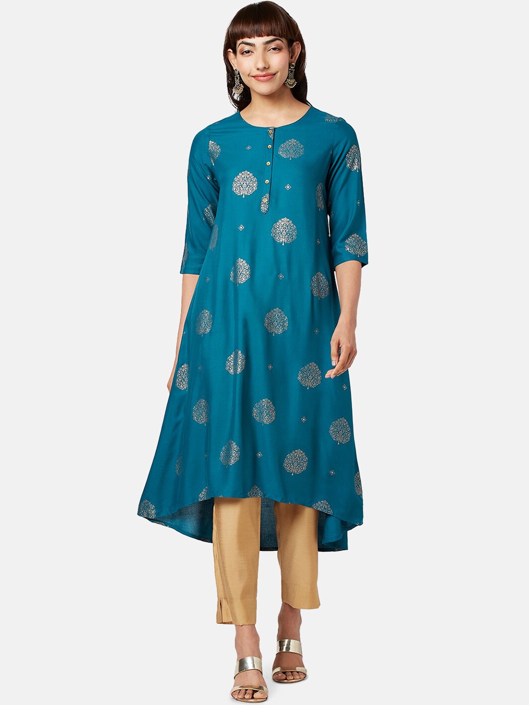 

RANGMANCH BY PANTALOONS Ethnic Motifs Printed Kurta, Blue