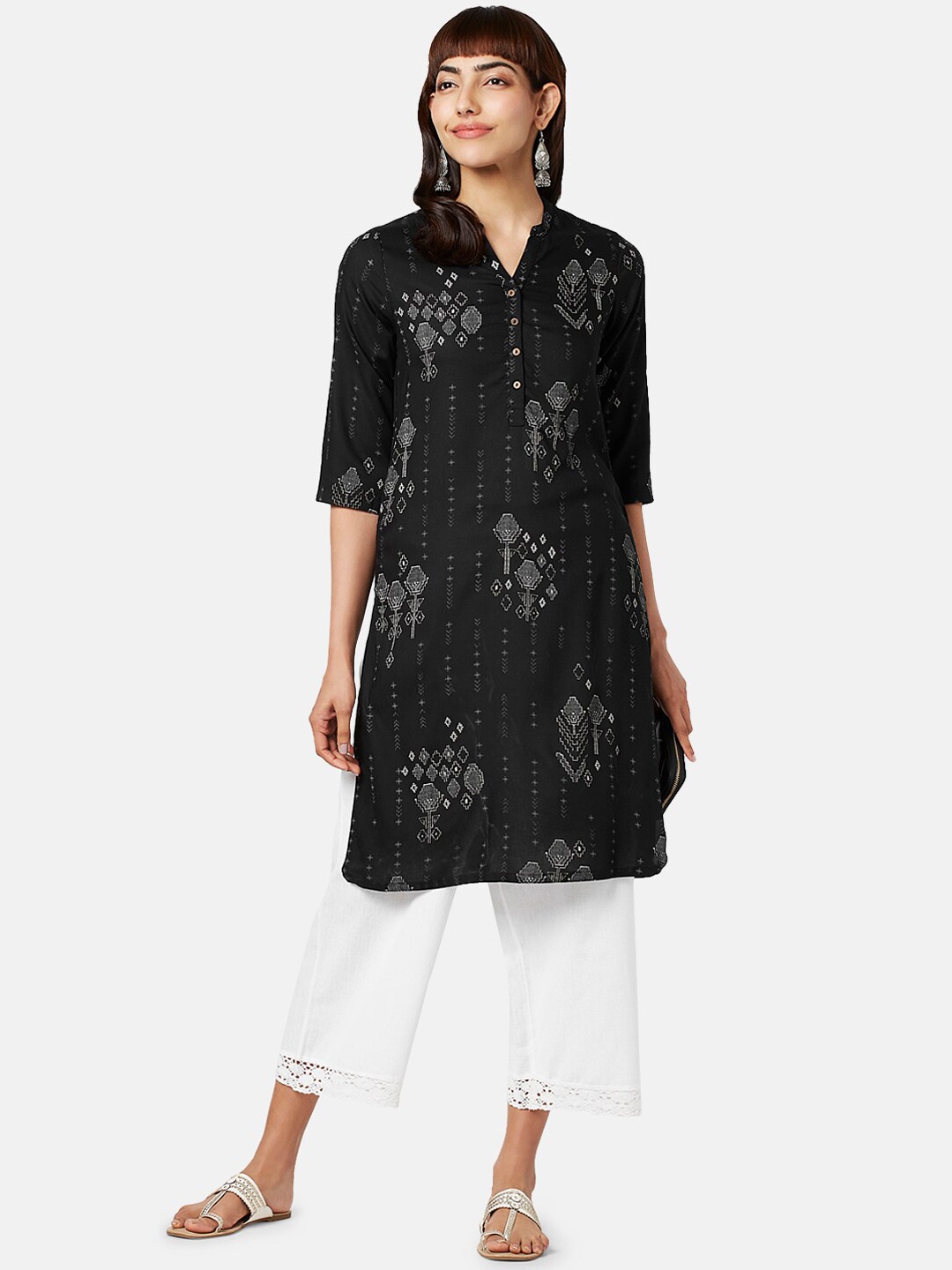 

RANGMANCH BY PANTALOONS Ethnic Motifs Printed Kurta, Black
