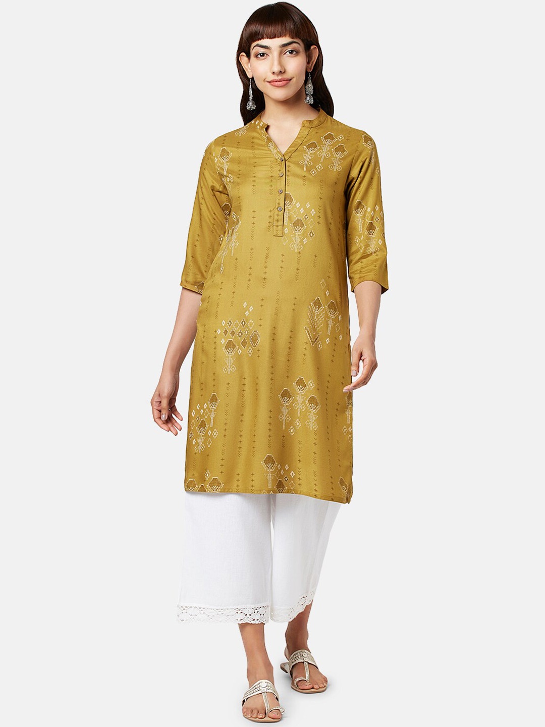 

RANGMANCH BY PANTALOONS Ethnic Motifs Printed Kurta, Mustard