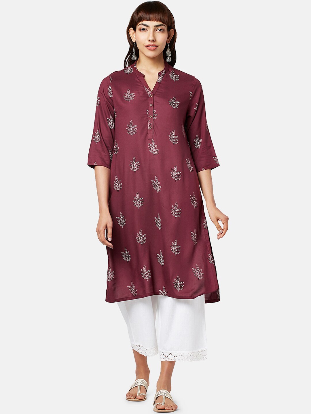 

RANGMANCH BY PANTALOONS Floral Printed Kurta, Maroon