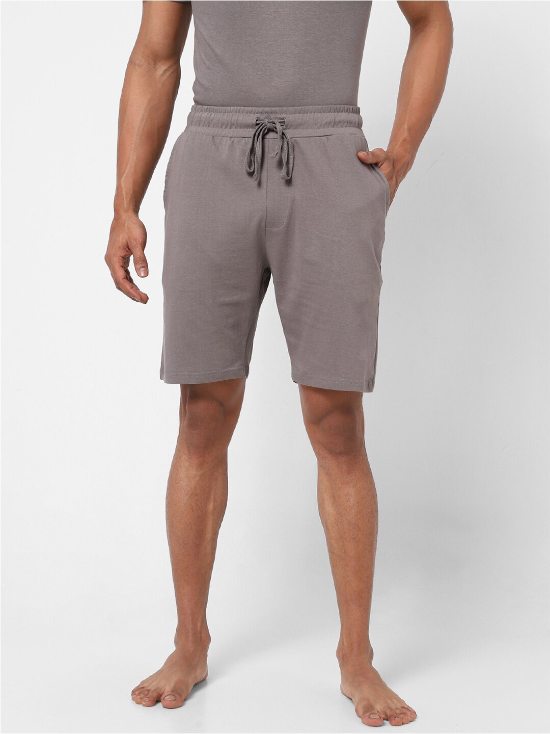 

Ajile by Pantaloons Men Cotton Mid-Rise Slip-On Lounge Shorts, Grey