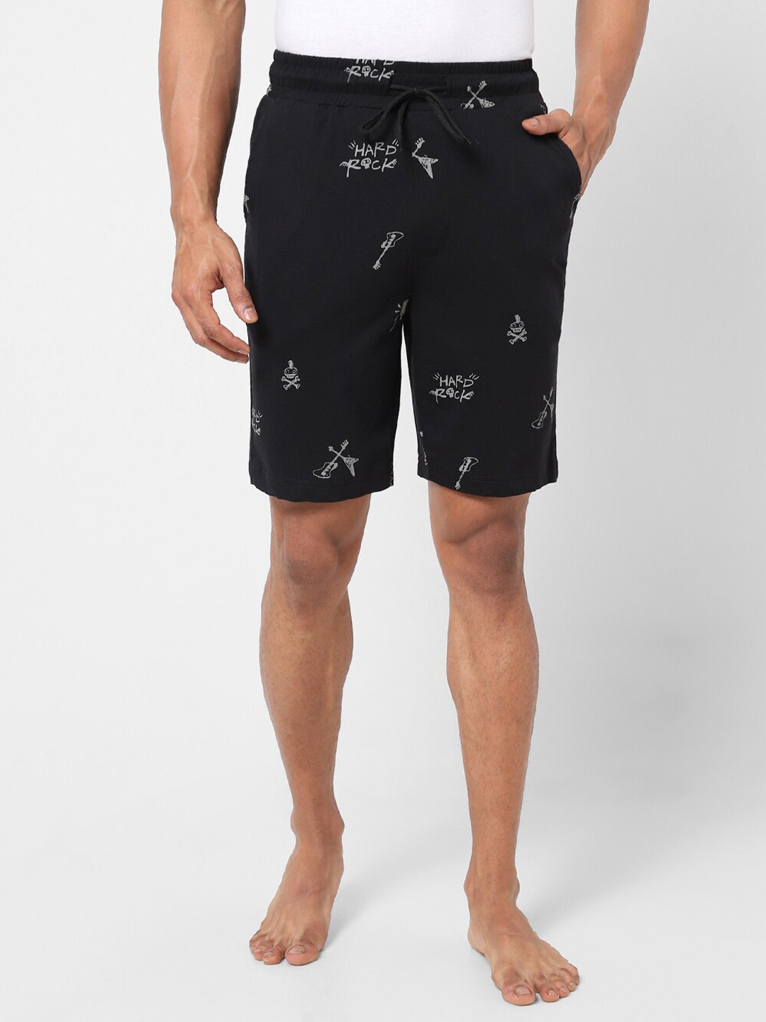 

Ajile by Pantaloons Men Mid-Rise Printed Cotton Lounge Shorts, Black