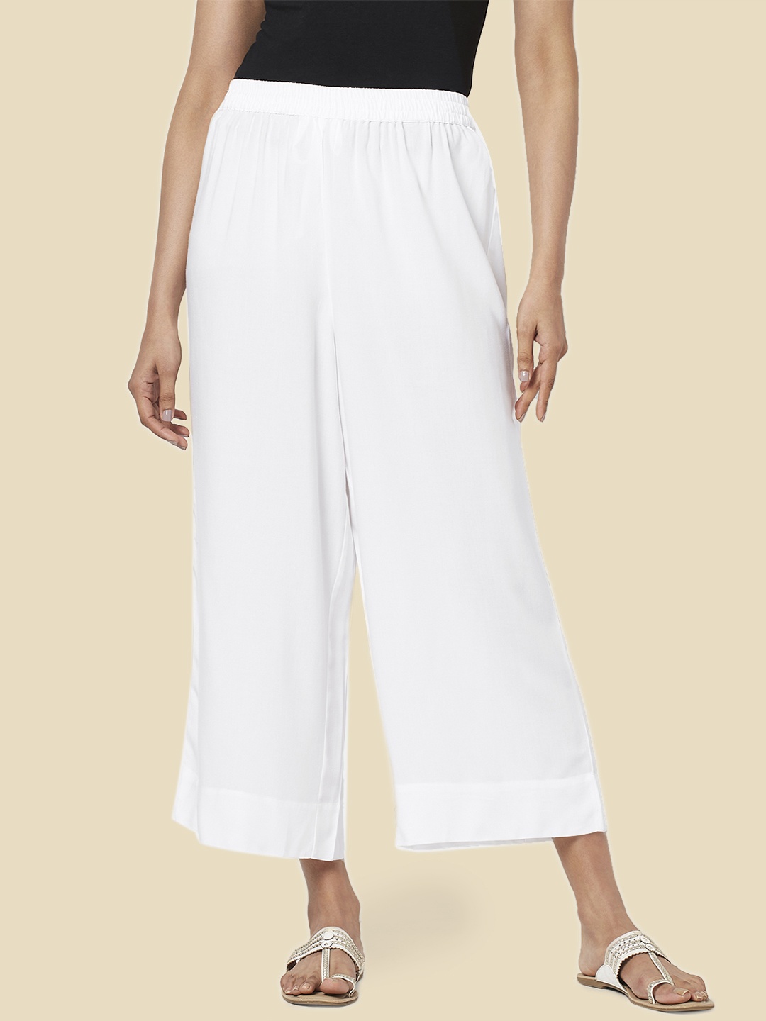 

RANGMANCH BY PANTALOONS Women Wide Leg Palazzos, White