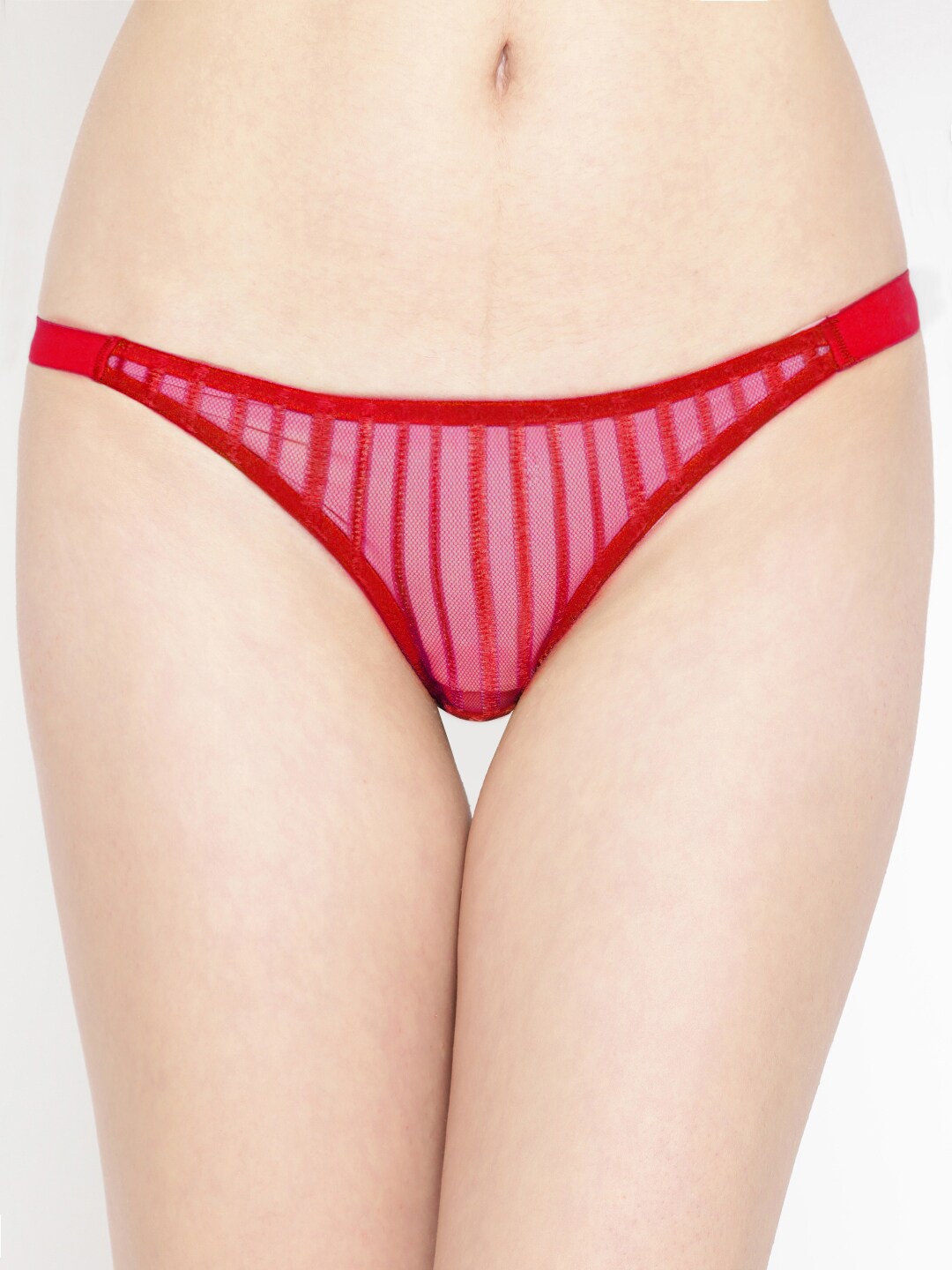 

EROTISSCH Women Striped Low-Rise Thong Briefs, Red