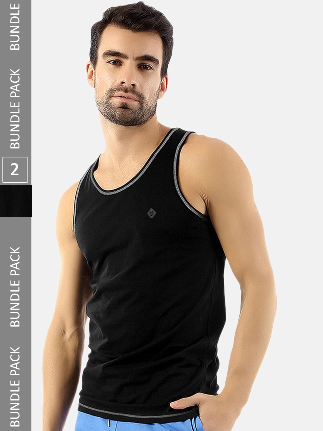 

Almo Wear Pack Of 2 Cotton Innerwear Basic Vests, Black