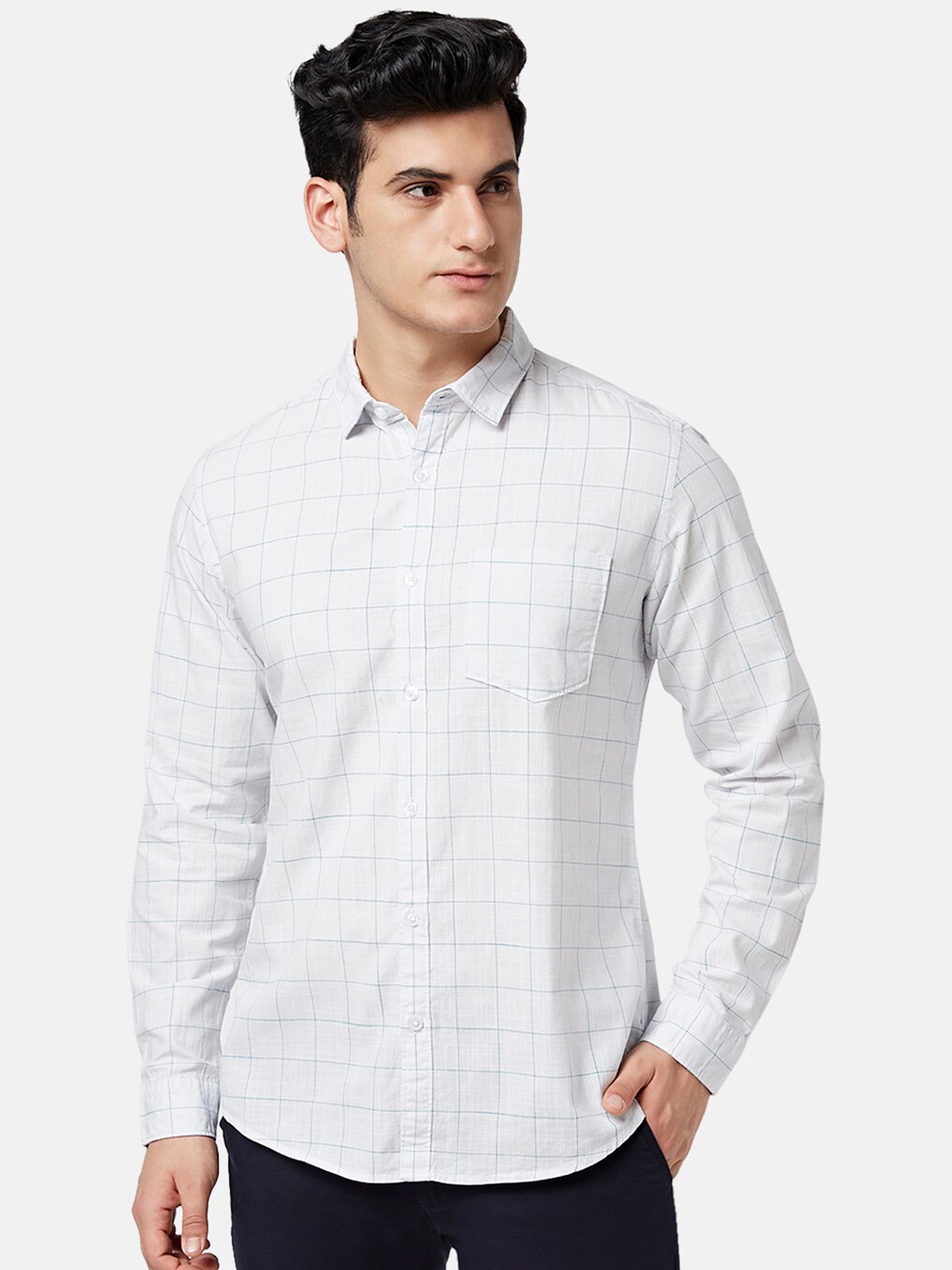 

BYFORD by Pantaloons Windowpane Checked Slim Fit Casual Shirt, White