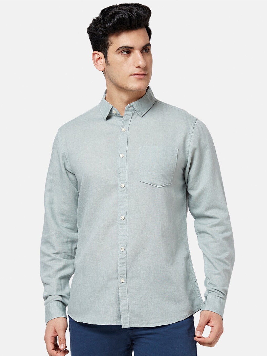 

BYFORD by Pantaloons Regular Fit Casual Cotton Linen Shirt, Green