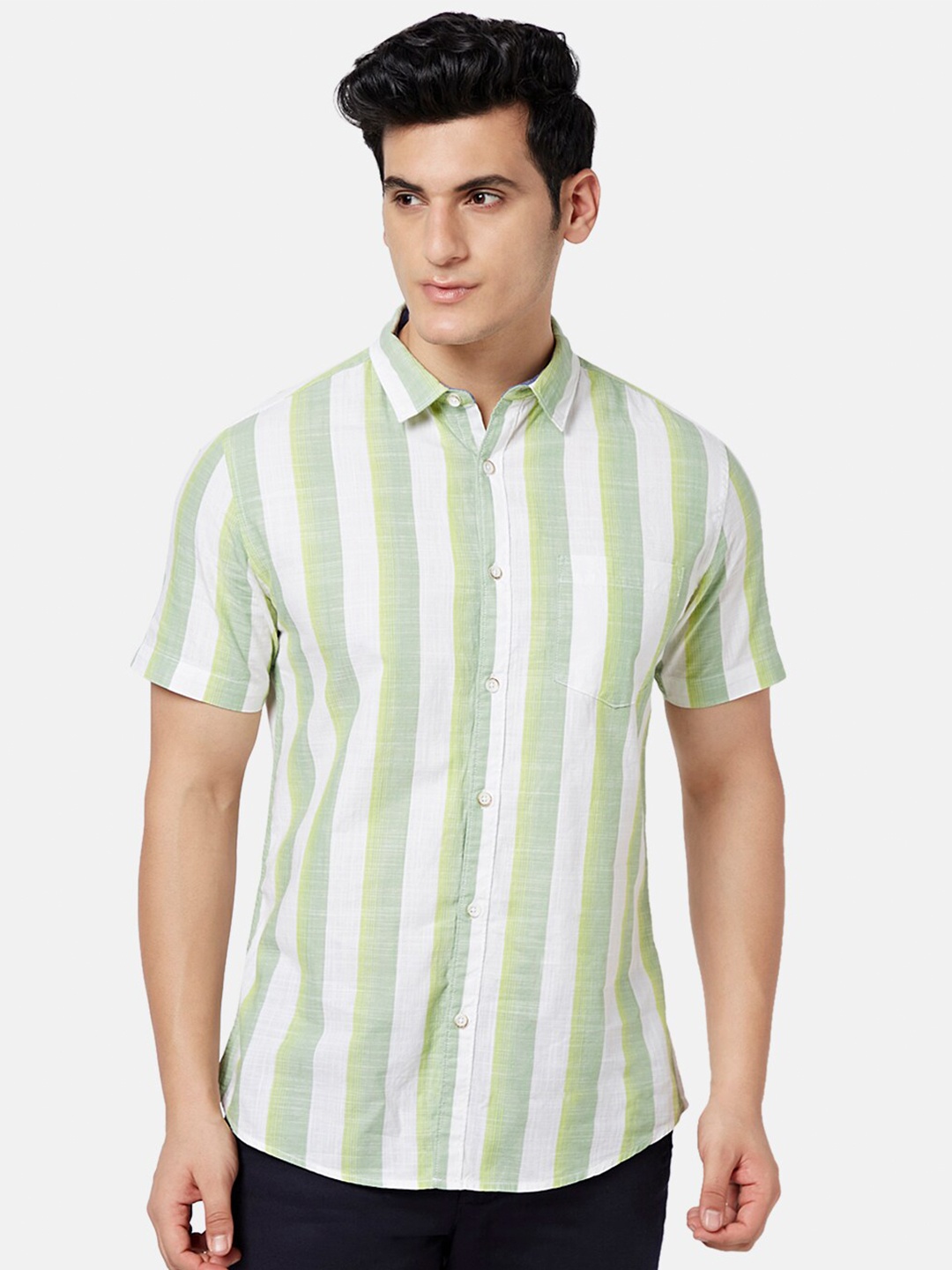 

BYFORD by Pantaloons Vertical Striped Slim Fit Casual Shirt, Green