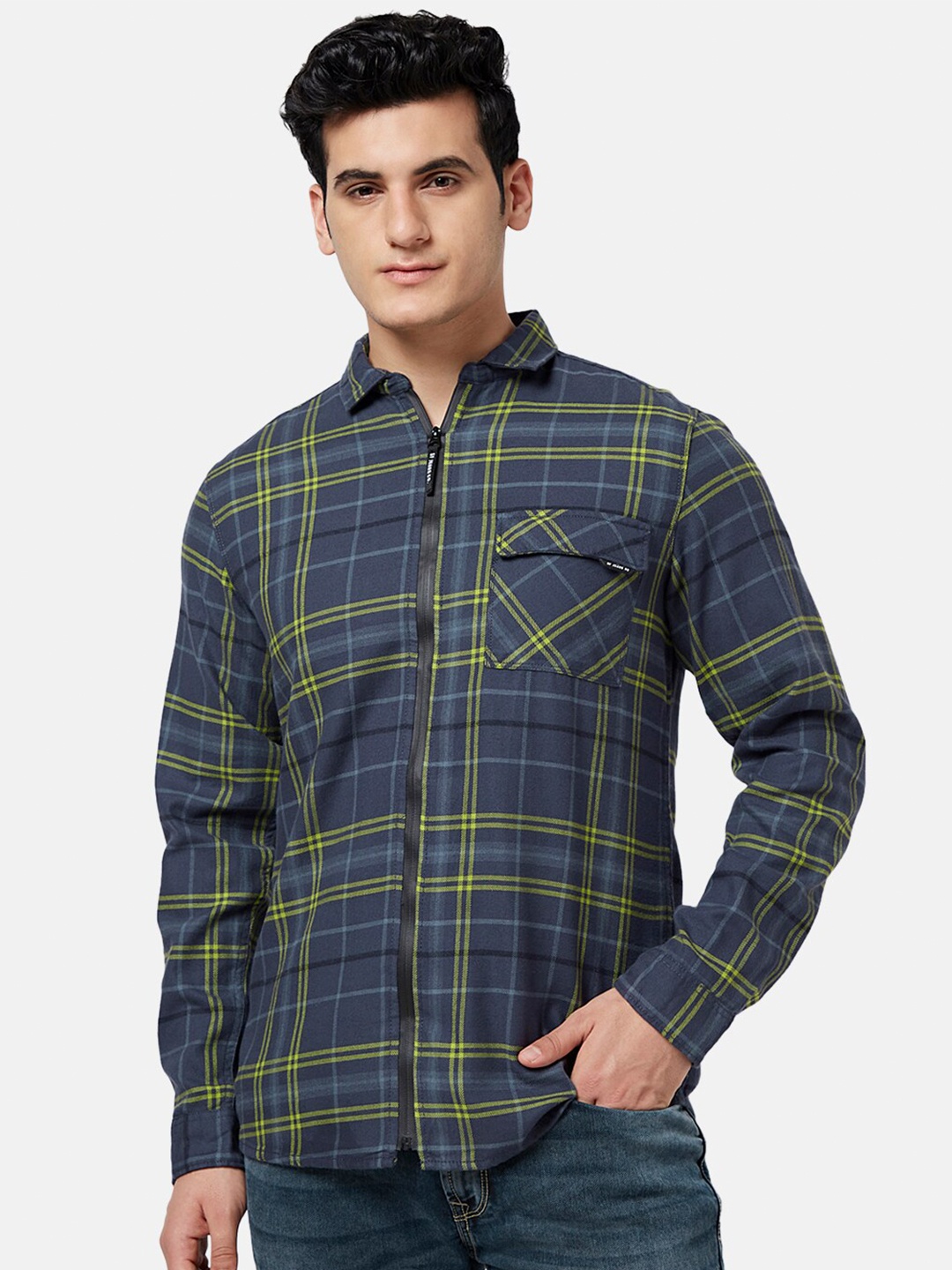 

SF JEANS by Pantaloons Men Grey Slim Fit Tartan Checks Checked Casual Shirt