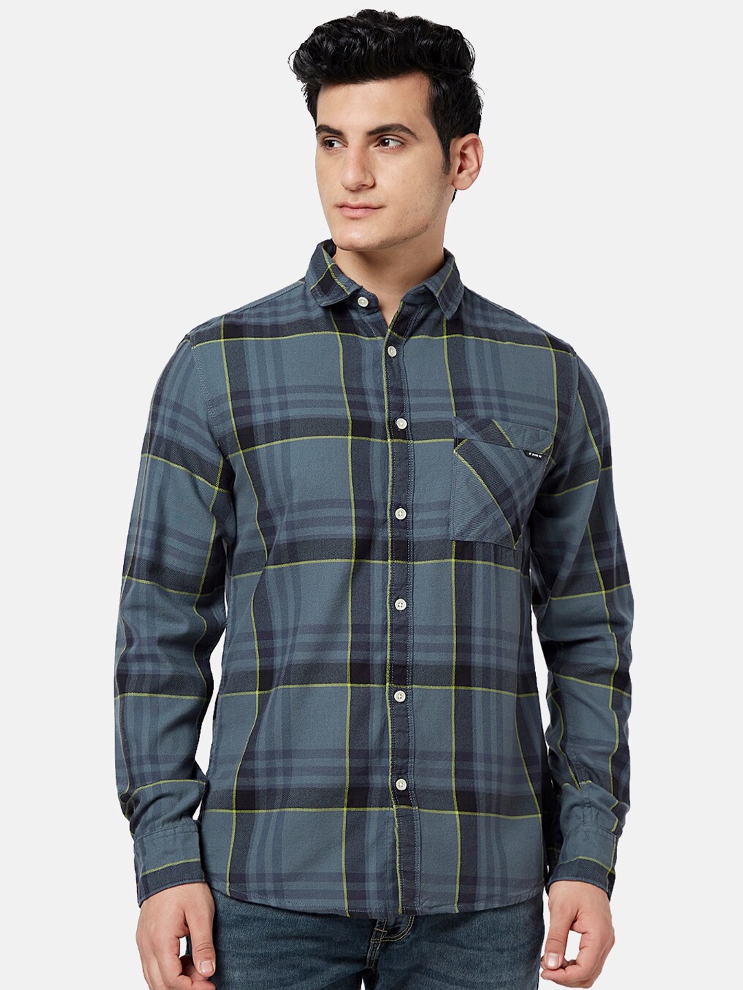 

SF JEANS by Pantaloons Tartan Checks Cotton Casual Shirt, Teal