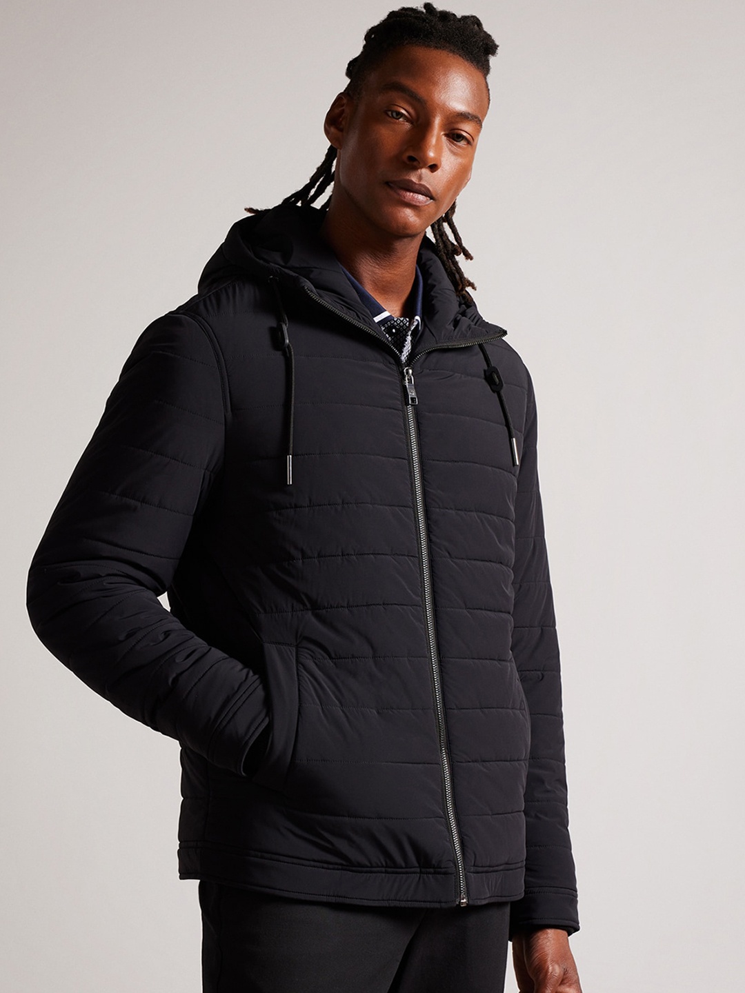 

Ted Baker Men Hooded Zip Detail Showerproof Puffer Jacket, Black