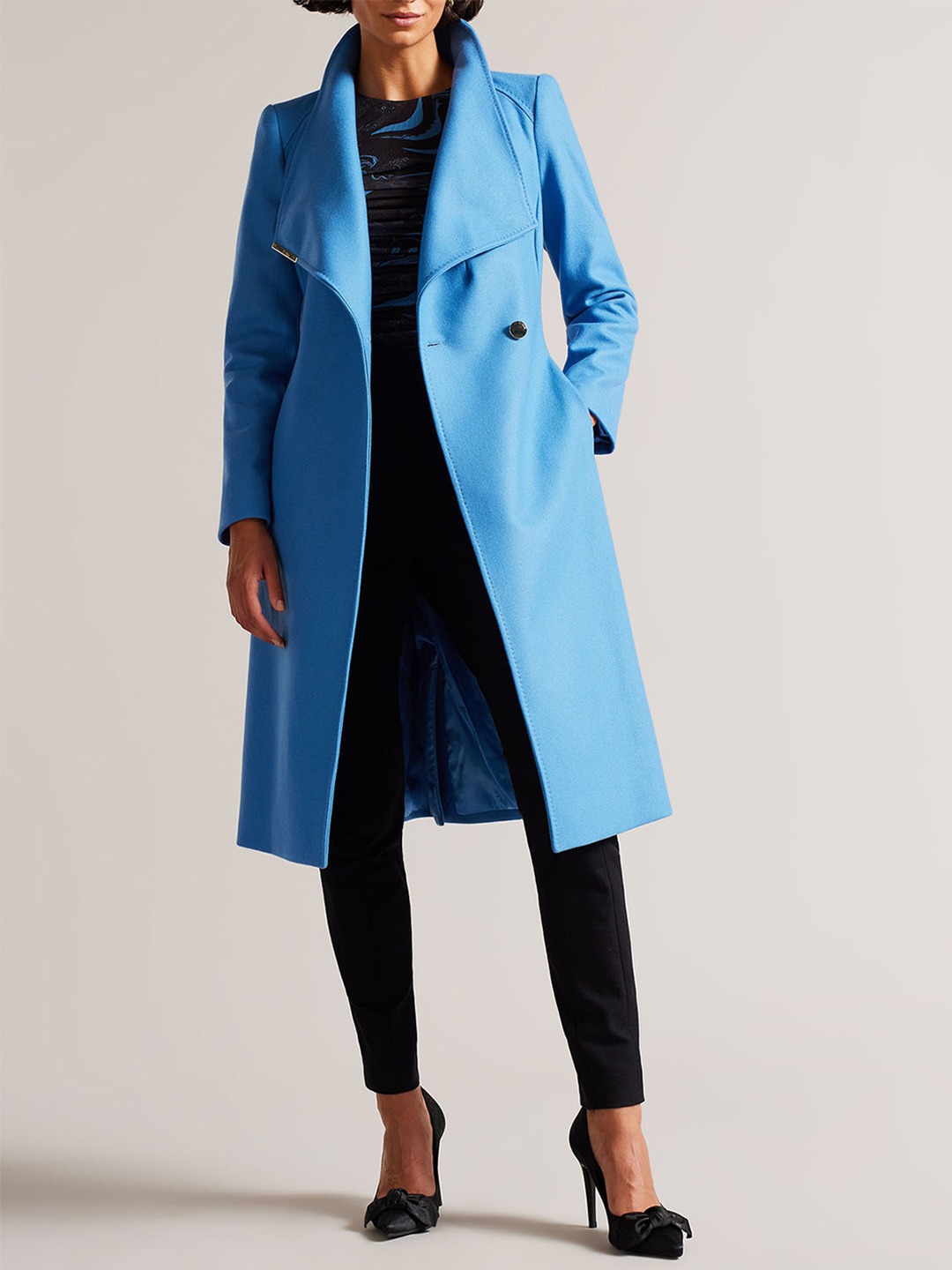 

Ted Baker Women Lapel Collar Longline Woolen Tailored Jacket, Blue