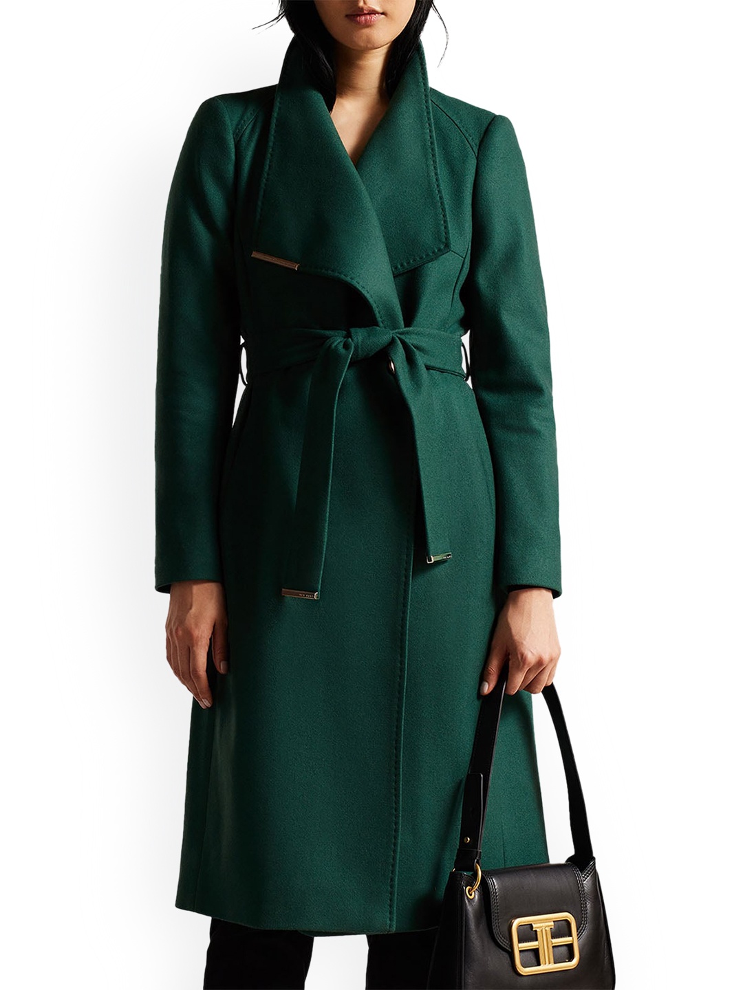 

Ted Baker Women Shawl Collar Woolen Longline Tailored Jacket, Green