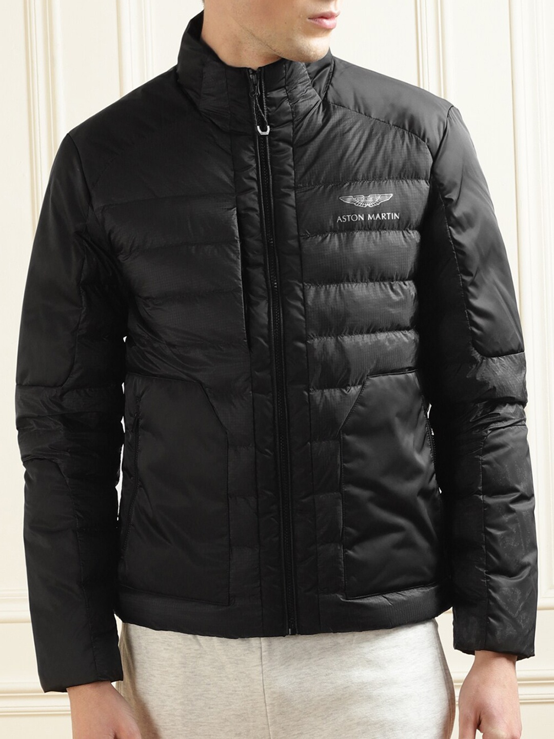 

HACKETT LONDON Men Striped Mock Collar Long Sleeves Puffer Jacket, Black
