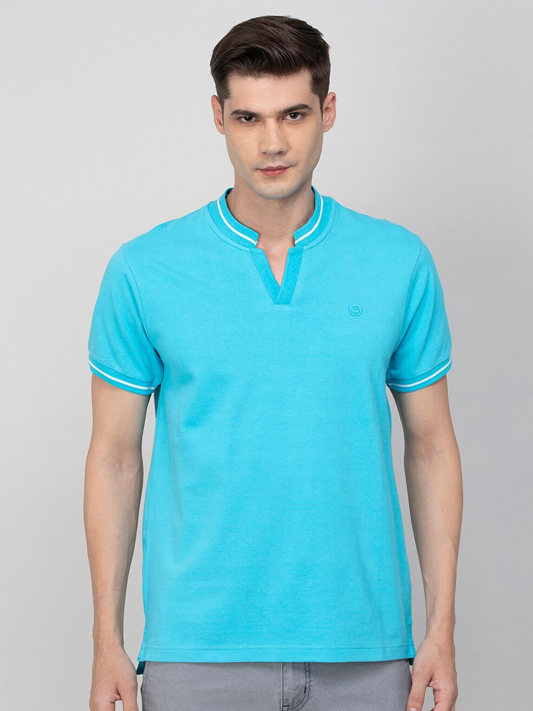 

Bossini Mandarin Collar Cotton T-shirt, Blue