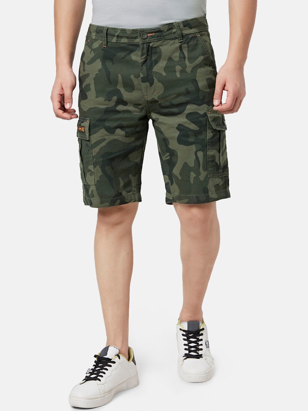 

Urban Ranger by pantaloons Men Camouflage Printed Slim Fit Cargo Shorts, Olive