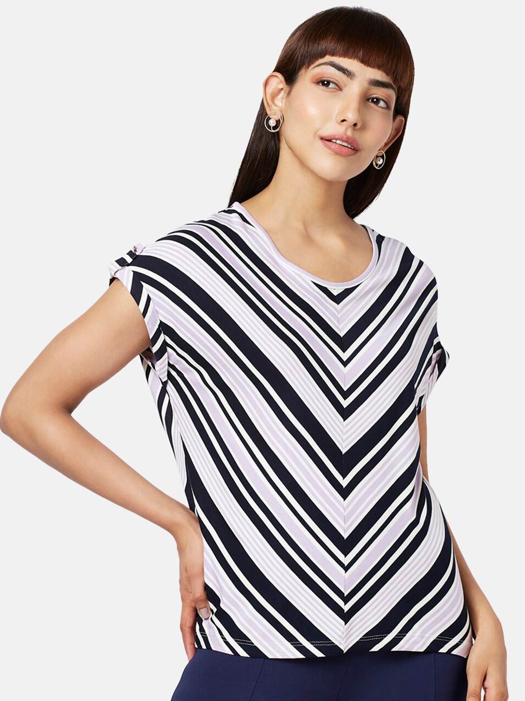

Annabelle by Pantaloons Striped Extended Sleeves Top, Purple