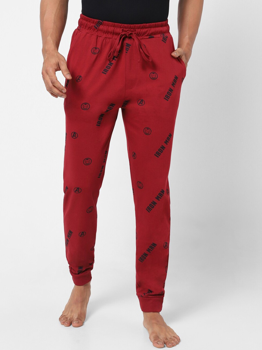

Ajile by Pantaloons Men Printed Cotton Mid-Rise Joggers, Red
