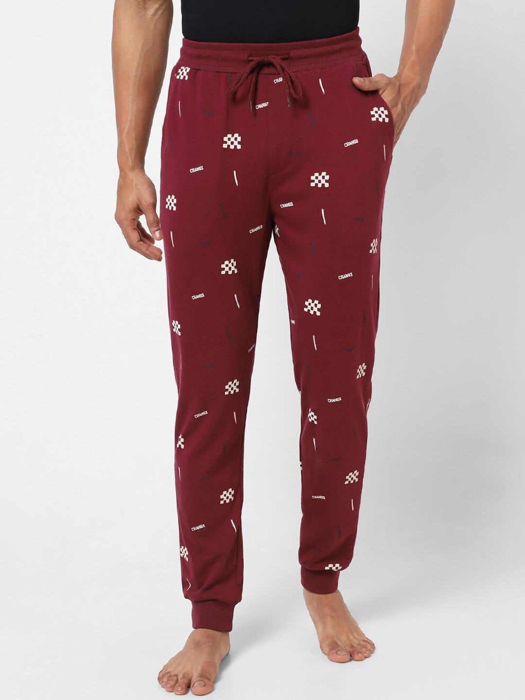 

Ajile by Pantaloons Men Printed Joggers Lounge Pants, Red