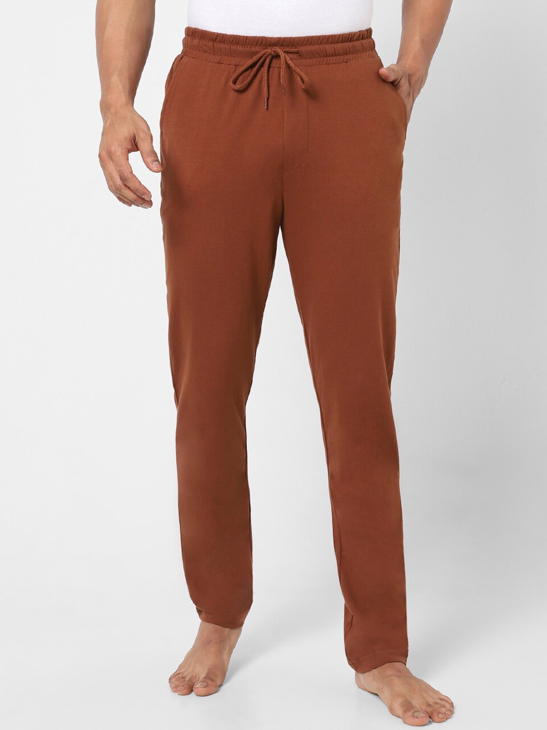 

Ajile by Pantaloons Men Cotton Mid-Rise Lounge Pants, Rust