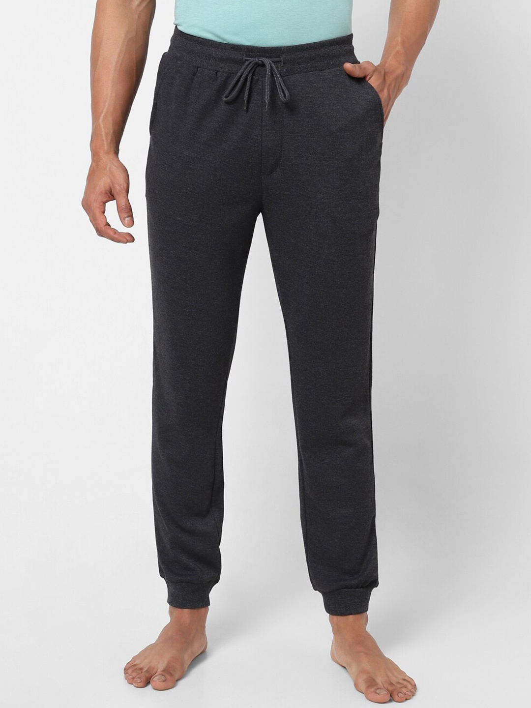 

Ajile by Pantaloons Men Mid-Rise Joggers Lounge Pants, Grey melange