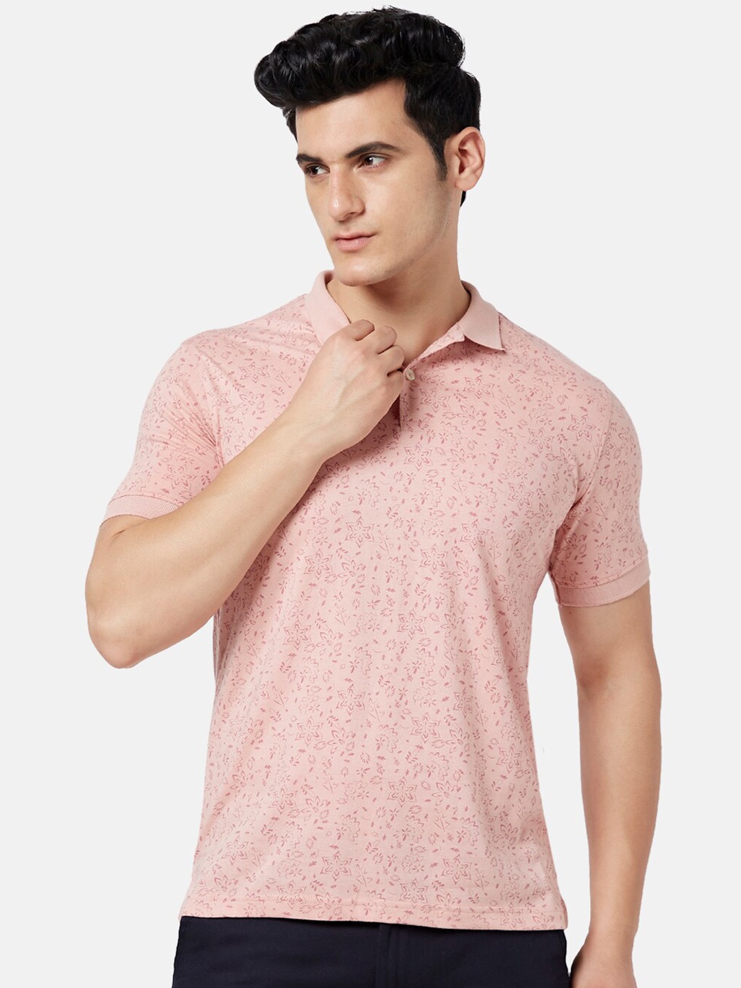 

BYFORD by Pantaloons Men Polo Collar Slim Fit T-shirt, Pink