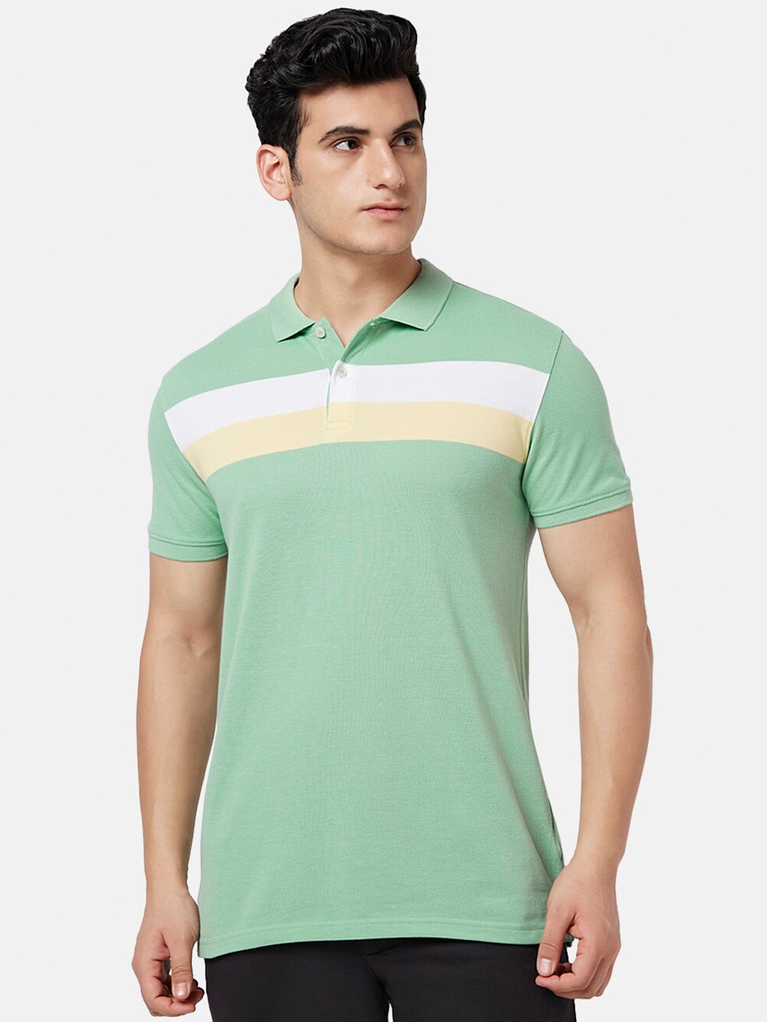 

BYFORD by Pantaloons Men Striped Polo Collar Slim Fit Outdoor T-Shirt, Green