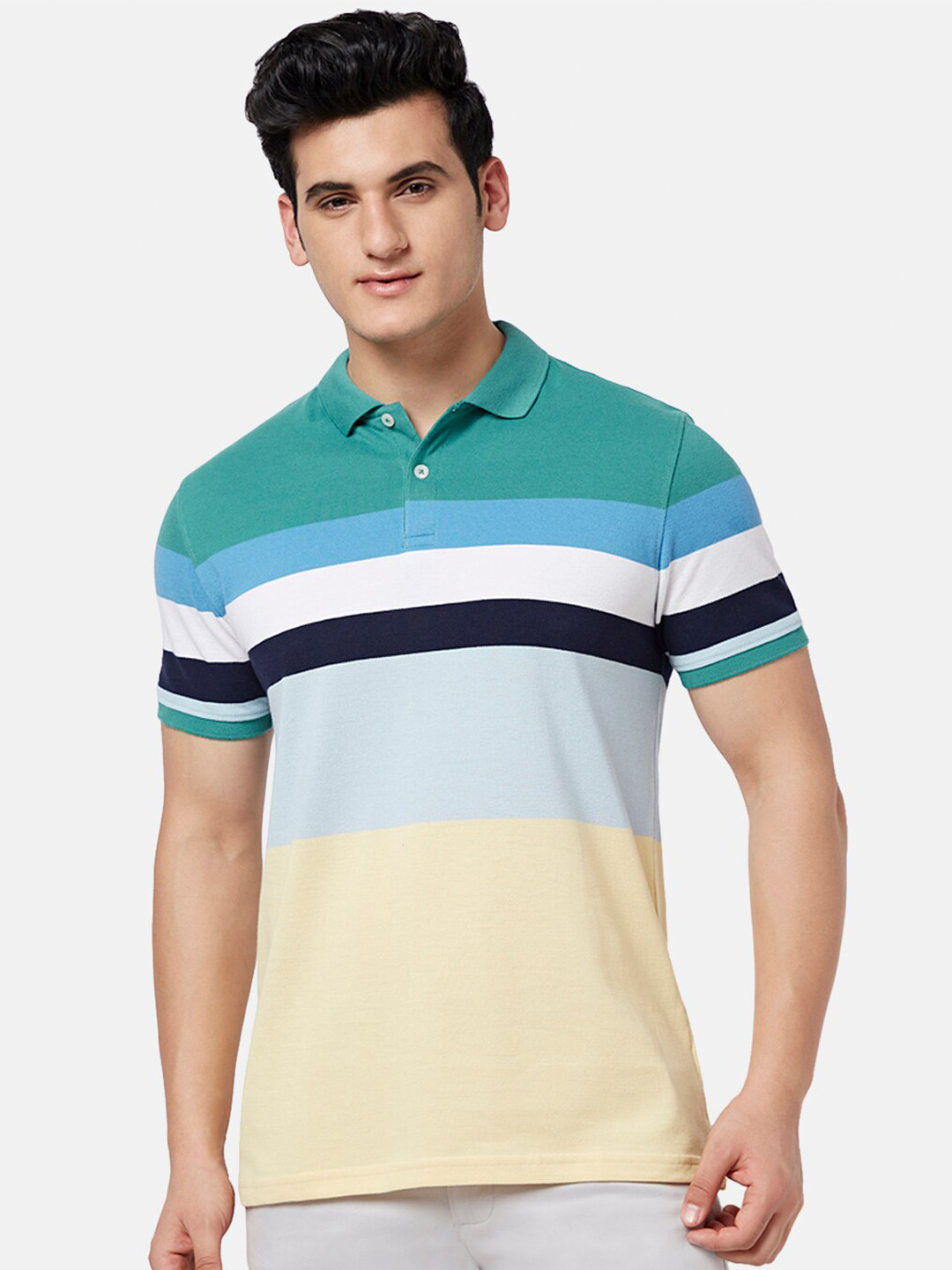 

BYFORD by Pantaloons Colourblocked Polo Collar Slim Fit T-shirt, Green